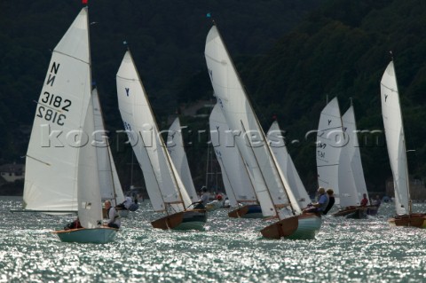 Fleet of classic yawls racing in Dartmouth UK