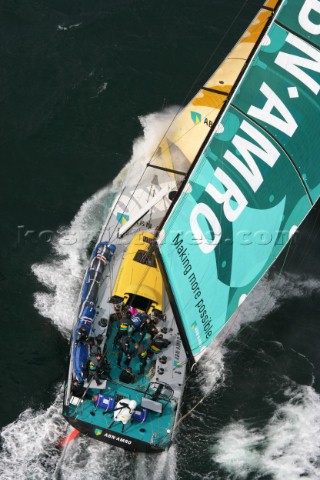 Volvo 70 ABN AMRO 1 of the Volvo Ocean Race sailing fast in rough conditions