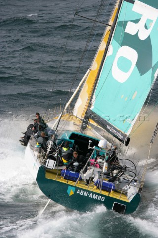 Volvo 70 ABN AMRO 1 of the Volvo Ocean Race sailing fast in rough conditions