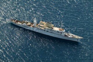 Aerial view of superyacht Christina O under way