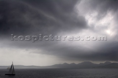 Sailing yacht under stormy sky Porto Cervo Sardinia