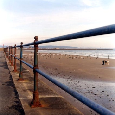 Promenade railings on the beach at Swansea Wales