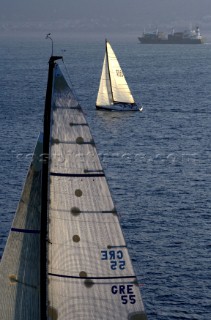 Yachts sailing through the Messina Straits during the Rolex Middle Sea Race 2005
