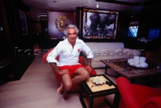July 2005. Flavio  Briatore Managing Director of Renault F1 Team France in Viry-Châtillon, on board of his yacht Force Blue. SALES ONLY FOR UK