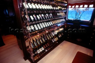 Wine cellar and collection. Flavio  Briatore Managing Director of Renault F1 Team France in Viry-Châtillon, on board of his yacht Force Blue. SALES ONLY FOR UK