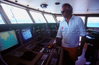 Controls and bridge. Flavio  Briatore Managing Director of Renault F1 Team France in Viry-Châtillon, on board of his yacht Force Blue. SALES ONLY FOR UK