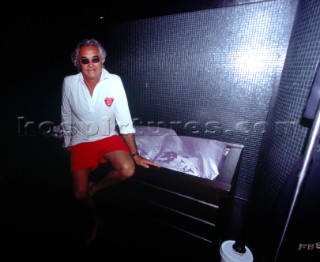 July 2005. Flavio  Briatore Managing Director of Renault F1 Team France in Viry-Châtillon, on board of his yacht Force Blue. SALES ONLY FOR UK
