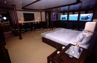 Master suite and bedroom. Flavio  Briatore Managing Director of Renault F1 Team France in Viry-Châtillon, on board of his yacht Force Blue. SALES ONLY FOR UK