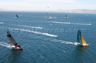 Volvo 70 yachts racing in the Volvo Ocean Race 2005 In port Race Cape Town South Africa
