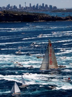 Alfa Romeo sail  at the start of the Rolex Sydney to Hobart Race on Boxing Day in Sydney, Australia, Monday, Dec. 26, 2005. 86 yachts of all sizes will battle for this years line honors in this the 61st running of the world famous race.