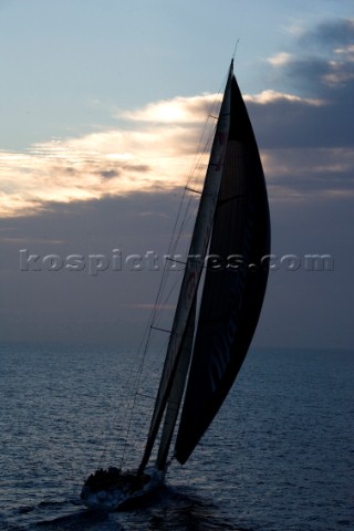 Sunrise in the calm sea before  crosses Bass Straight south of Australias main land during the Rolex