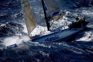 Skandia sailing along the Tasmanian coast, Australia,Dec. 28, 2005. 85 yachts of all sizes battled for this years line honors in this the 61st running of the world famous race.