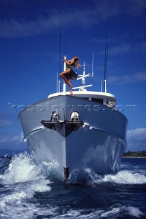 Female model onboard the superyacht Achilles