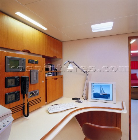 Interior of a contemporary Wally maxi cruising yacht  office and navigation area