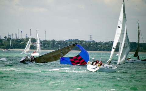 COWES ENGLAND  AUGUST 1 Yacht GBR9484 Minx 2 racing in IRC Class 4 broaching severley in a 30 knot g