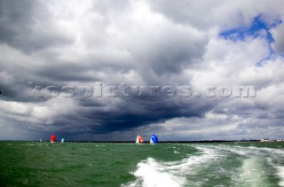 COWES, ENGLAND - AUGUST 1: Stormy skies accompany the gusty squalss during Day 4  of Skandia Life Cowes Week 2006. (Photo by Kos/Kos Picture Source via Getty Images)