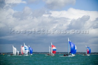 COWES, ENGLAND - AUGUST 1: The colourful spinnakers of the International Etchells Class racing downwind during Day 4 of Skandia Life Cowes Week 2006. (Photo by Kos/Kos Picture Source via Getty Images)