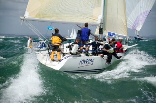 COWES, ENGLAND - JULY 31:  The J109 Joyride owned by Michael Jones surfing downwind at over 13 knots during Day 3 of Skandia Life Cowes Week 2006. (Photo by Kos/Kos Picture Source via Getty Images)