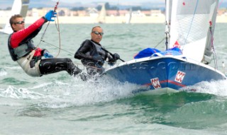HAYLING ISLAND, ENGLAND - AUGUST 8: Howie Hamlin & Jeff Nelson from the USA, finishing in 2nd place at the 505 World Championship 2006 sailing event at Hayling Island, England. (Photo by Steve Arkley/Kos Picture Source via Getty Images)