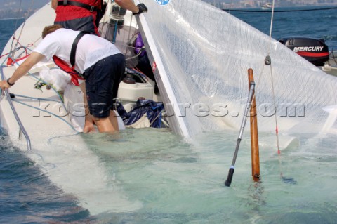 Incognito sinking following a crash with Go Ferret during the 1720 Euro Championships in Lake Garda 