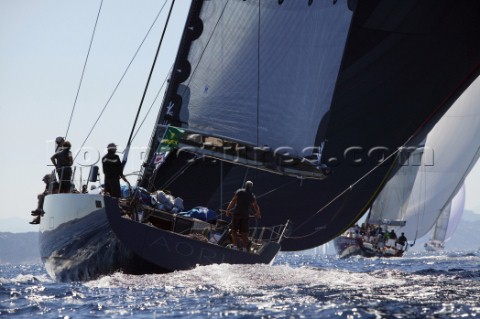 PORTO CERVO SARDINIA  SEPT 6th 2006 The black 24 metre Wally maxi yacht AORI MLT reaching under spin