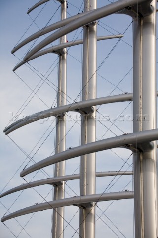 The high tech and modern technology design masts of the superyacht megayacht Maltese Falcon owned by