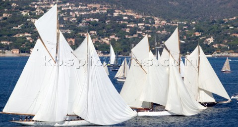 SAINTTROPEZ FRANCE  OCT 5th The large classic schooners drift becalmed without wind on the startline