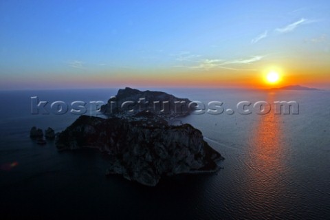 Capri  Italy  Aereal View of Capri Island at sunset