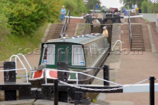 Descending the staircase locks at Grindley Brook on the Llangollen canal near Whitchurch,Shropshire.July 2006.