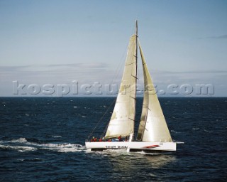Volvo 70 Ici Bhan approaching Tasmania and the finish of the Rolex Sydney Hobart Race 2006