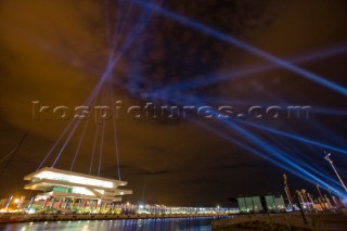 Valencia, 30 03 07. 32nd Americas Cup . Endesa Light Show in Port Americas Cup . Veles e Vents Building. .