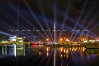 Valencia, 30 03 07. 32nd Americas Cup . Endesa Light Show in Port Americas Cup . Veles e Vents Building.