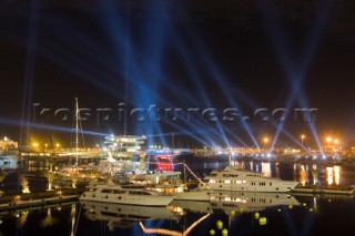 Valencia, 30 03 07. 32nd Americas Cup. Endesa Light Show in Port Americas Cup. Veles e Vents Building.