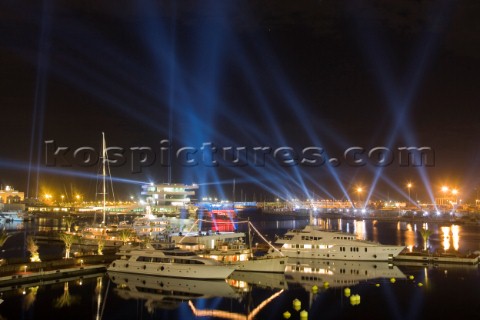 Valencia 30 03 07 32nd Americas Cup Endesa Light Show in Port Americas Cup Veles e Vents Building