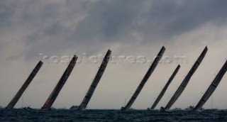 Graphic fleet shot of the fleet races in the Americas Cup Acts