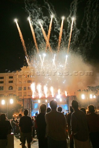 Night time party and fireworks for spectators in Valencia Spain