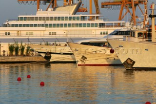 Superyachts in Valencia for the Americas Cup, including Rising Sun owned by Larry Ellison