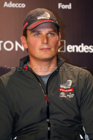 Emirates Team New Zealand helmsman Dean Barker at the Skippers press conference for Louis Vuitton ac
