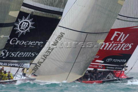 Ben Ainslie steers Emirates Team New Zealand NZL84 around the first mark of race two of the Louis Vu