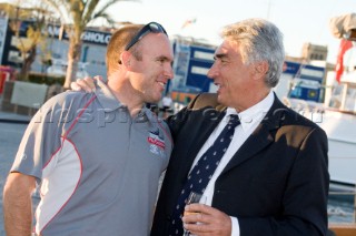 VALENCIA, SPAIN - May 14th: Ray Davies of Emirates Team New Zealand (left) meets Bernard dAlessandri, Commodore of the Yacht Club de Monaco, at the exclusive Tuiga Party during the Louis Vuitton Cup Semi Finals.