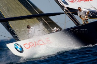 VALENCIA, SPAIN - May 14th:  BMW Oracle (USA) racing against Prada during the first semi final match of the Louis Vuitton Cup on May 14th 2007.