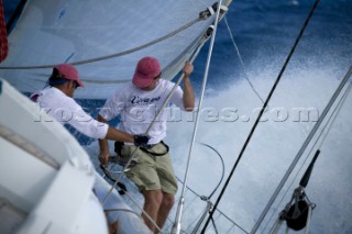 Sailing with crew onboard the Swan 100 maxi Virago built by Nautor - The Superyacht Cup 2007 Antigua in the Caribbean