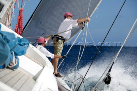 Sailing with crew onboard the Swan 100 maxi Virago built by Nautor  The Superyacht Cup 2007 Antigua 