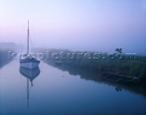 A scene to lose yourself in thought  A tidal creek near Lymington was shrouded in mist before sunris
