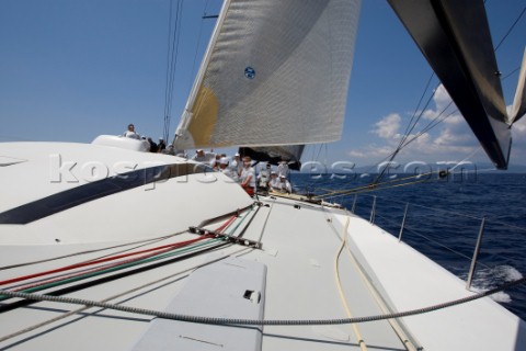 PALMA MAJORCA  June 12th Onboard the 42m maxi yacht Senso One during the Fortis Race of The Superyac