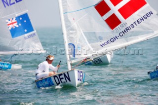 Qingdao, China, 20080809: 2008 OLYMPICS - first day of racing in the Olympic Sailing Event. Jonas Hoegh-Christensen (DEN) - Finn Class.  (no sale to Denmark)