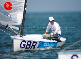 Qingdao, China, 20080810: 2008 OLYMPICS - second day of racing in the Olympic Sailing Event. Ben Ainslie (GBR) - Finn Class.   (no sale to Denmark)