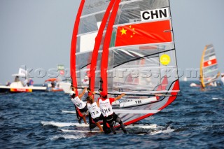 Qingdao, China, 20080815: 2008 OLYMPICS day 7 at the Olympic Sailing Regatta in Qingdao. RS:X ClassJian Yin (CHI) (no sale to Denmark)