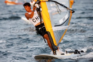 Qingdao, China, 20080815: 2008 OLYMPICS day 7 at the Olympic Sailing Regatta in Qingdao. RS:X ClassAichen Wang (no sale to Denmark)