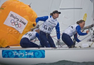 Qingdao (China) - 2008/08/17.  Olympic Games Yngling - Great Britain - Sarah Ayton, Sarah Webb and Pippa Wilson (Gold medal)